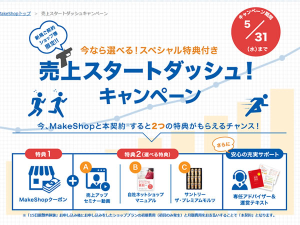 MakeShop、売上スタートダッシュキャンペーンを実施。本契約で2つの特典プレゼント。